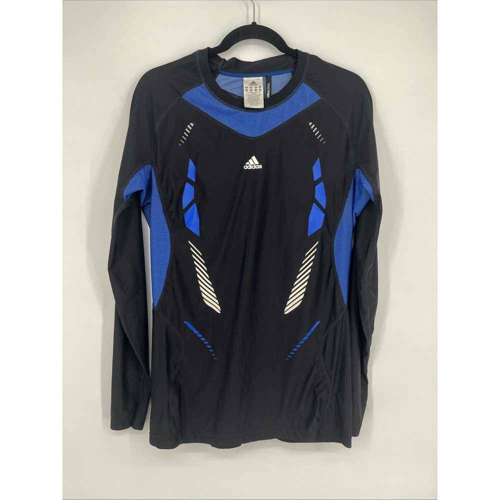 Adidas Shirt Mens 2XL Black Blue Climacool Gym Workout Compression Base Layer